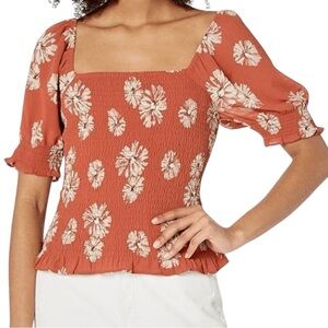 NWOT MADEWELL Semi-Sheer Puff Short Sleeve Smock Bodice Floral Top Size Medium